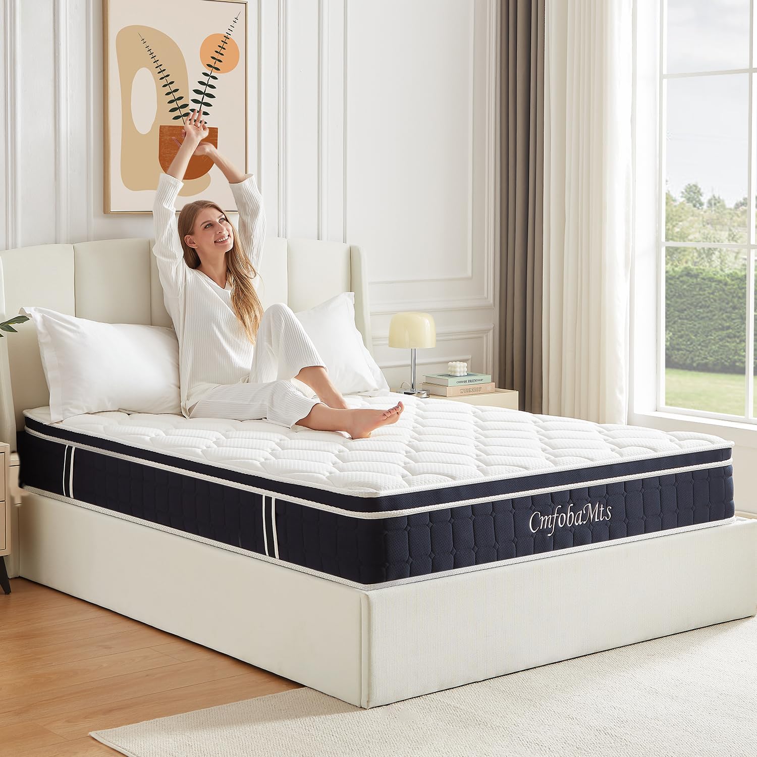 Cmfobamts Queen Mattress, 10 Inch Memory Foam Hybrid Mattress In A Box With Independent Spring For Motion Isolation And Pressure